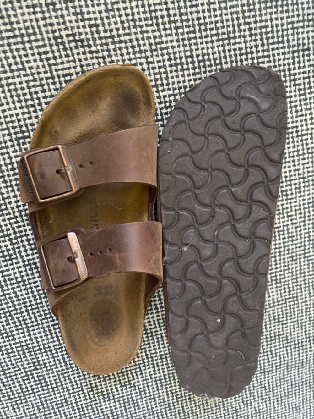 Birkenstock Brown Leather Two-Strap Sandals with Buckles